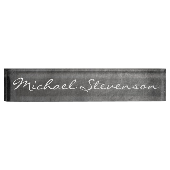 Script Grey Chalkboard Pattern Business Nameplate (Front)