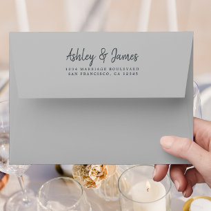 Script Grey Wedding Return Address Envelope