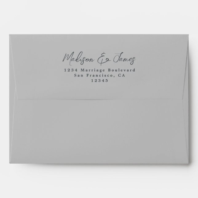 Script Grey Wedding Return Address Envelope (Back (Top Flap))