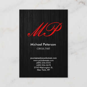 Script Grey Wood Pattern Monogram Business Card