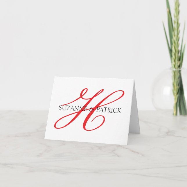 Script H Monogram Notecard (Red / Black) (Front)