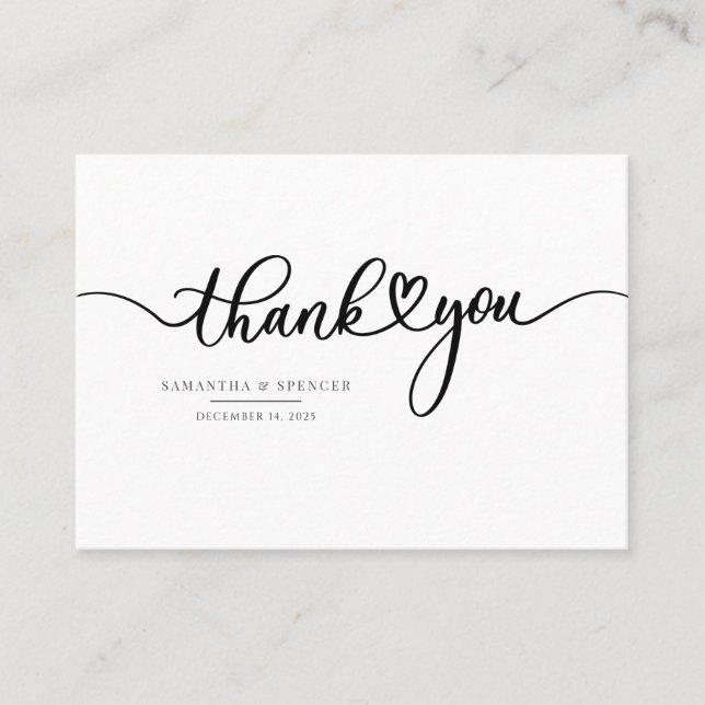 Script Hand-Lettered Modern Wedding Thank You Card (Front)