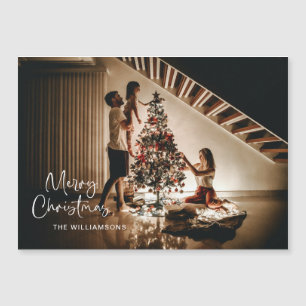 Script Handwriting Christmas Photo Magnetic Card