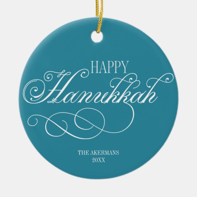Script Happy Hanukkah Holiday Ceramic Tree Decoration (Front)