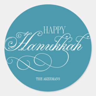 Script Happy Hanukkah Holiday Classic Round Sticker