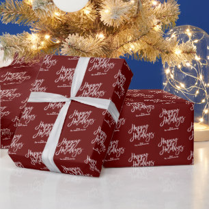 Script Happy Holidays Burgundy Red Christmas Wrapping Paper