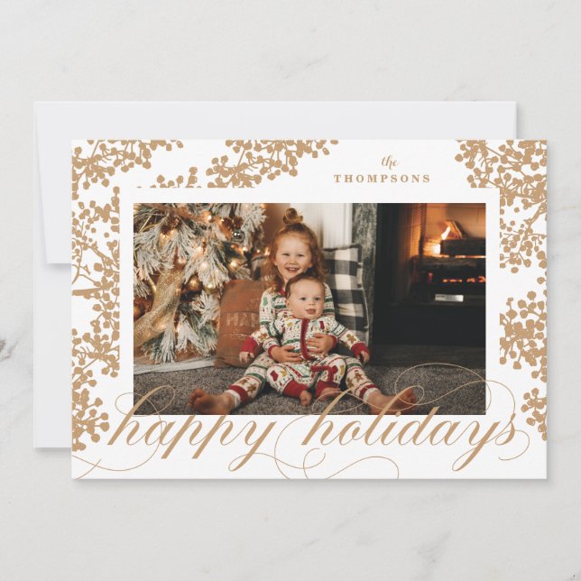 Script Happy Holidays Foliage Christmas Photo Card (Front)