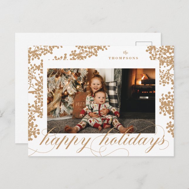 Script Happy Holidays Foliage Photo Postcard (Front/Back)