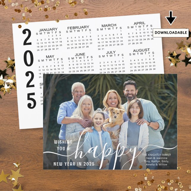 Script HAPPY NEW YEAR Photo Overlay 2025 Calendar Holiday Card (Creator Uploaded)