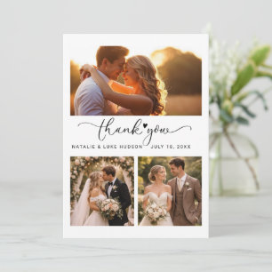 Script Heart 3 Photo Collage Wedding Thank You Car Card