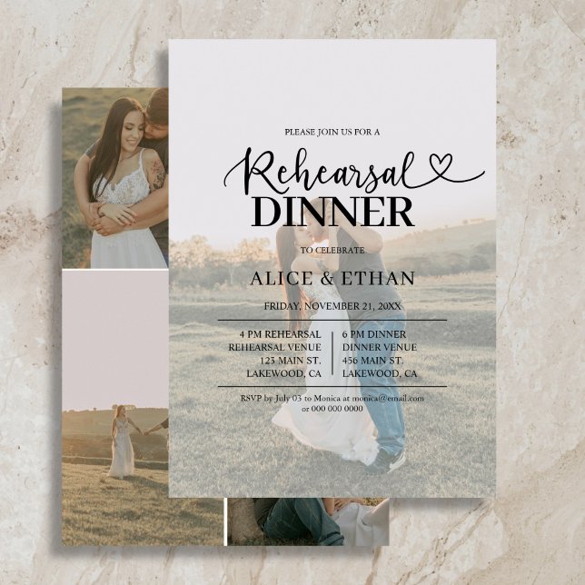 Script Heart 5 Photo Rehearsal Dinner Invitation (Creator Uploaded)