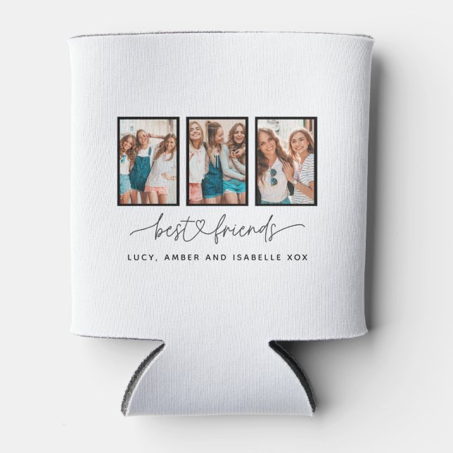 Script heart cute modern multi photo best friends  can cooler (Front)