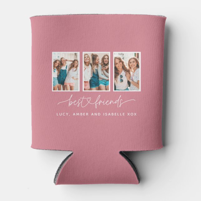 Script heart cute modern multi photo best friends  can cooler (Front)
