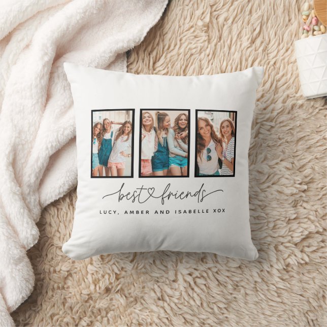 Script heart cute modern multi photo best friends  cushion (Blanket)