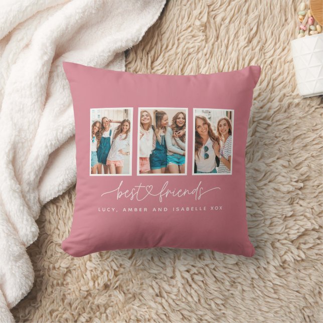 Script heart cute modern multi photo best friends  cushion (Blanket)