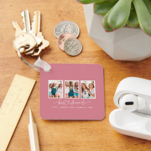 Script heart cute modern multi photo best friends key ring