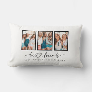 Script heart cute modern multi photo best friends lumbar cushion