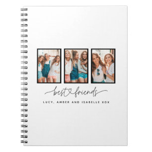 Script heart cute modern multi photo best friends notebook