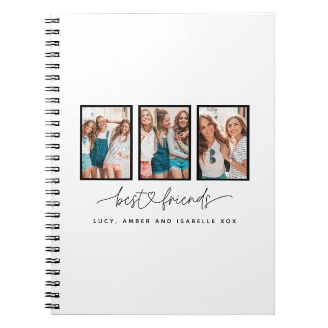 Script heart cute modern multi photo best friends notebook (Front)