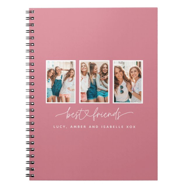 Script heart cute modern multi photo best friends  notebook (Front)