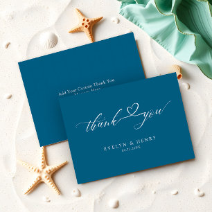 Script Heart Ocean Blue Wedding Budget Thank You Card