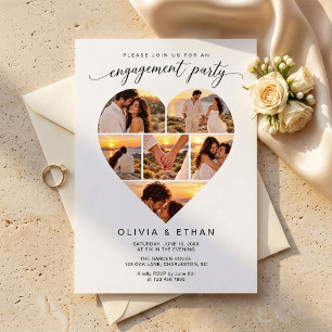 Script Heart Photo Collage Engagement Party Invitation