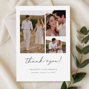 Script Heart Photo Collage Wedding Thank You Card