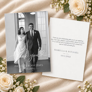 Script Heart Photo Wedding Thank You Card