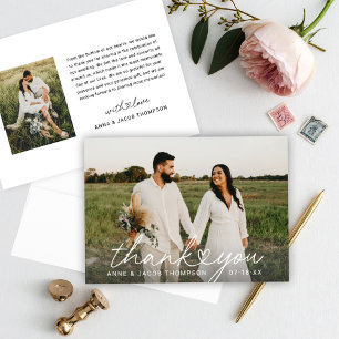 Script Heart Wedding Photo Thank You Card