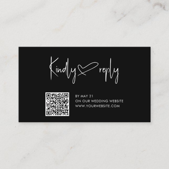Script Heart Wedding QR Code RSVP Enclosure Card (Front)