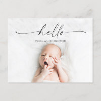 Script Hello Baby Birth Announcement Photo