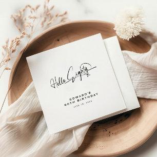 Script Hello Eighty Minimalist 80th Birthday Napkin