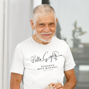 Script Hello Eighty Minimalist 80th Birthday T-Shirt