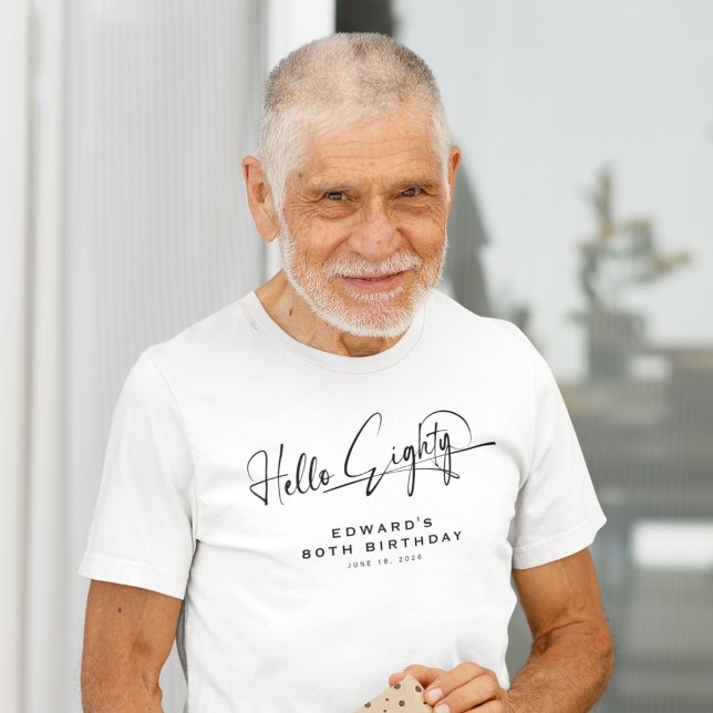 Script Hello Eighty Minimalist 80th Birthday T-Shirt (Creator Uploaded)