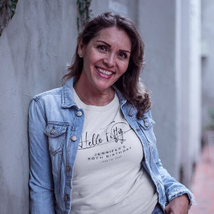 Script Hello Fifty Minimalist 50th Birthday T-Shirt