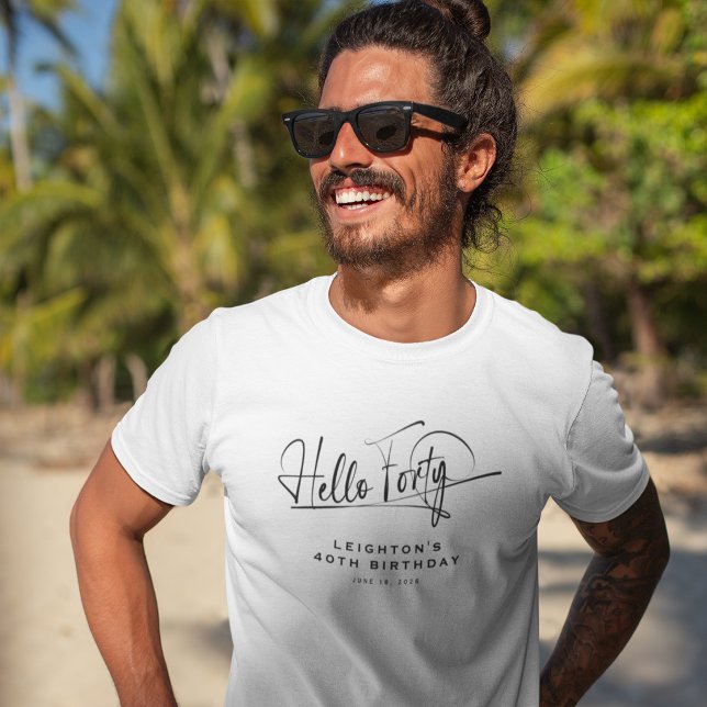 Script Hello Forty Minimalist 40th Birthday T-Shirt (Creator Uploaded)