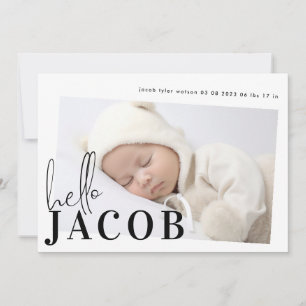 Script Hello Name Black Minimalist Photo Baby Announcement