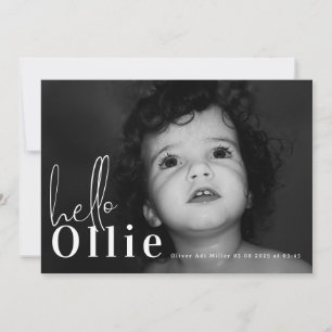 Script Hello Name Neutral Minimalist Photo Baby Announcement