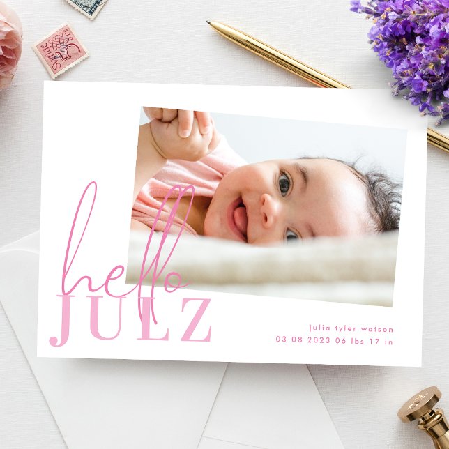 Script Hello Name Pink Minimalist Photo Baby Birth (Creator Uploaded)