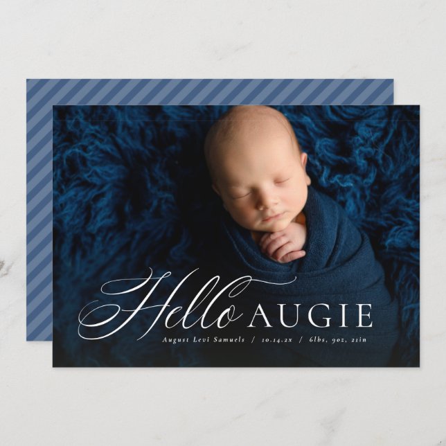 Script hello nickname classic one photo birth announcement (Front/Back)