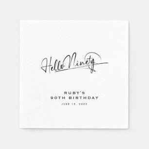 Script Hello Ninety Minimalist 90th Birthday Napkin