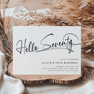 Script Hello Seventy Minimalist 70th Birthday Invitation