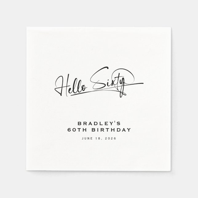 Script Hello Sixty Minimalist 60th Birthday Napkin (Front)