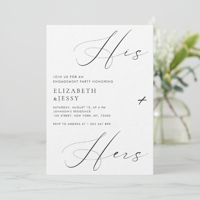 Script His + Hers Couples Shower Engagement Party Invitation (Standing Front)