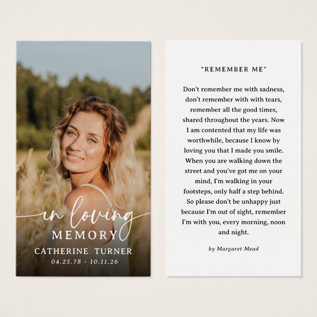 Script In Loving Memory Photo Sympathy Prayer Card (Front & Back)