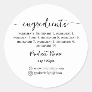 Script ingredient Product Label Sticker