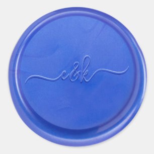 Script Initial Blue Quartz Wax Seal Sticker