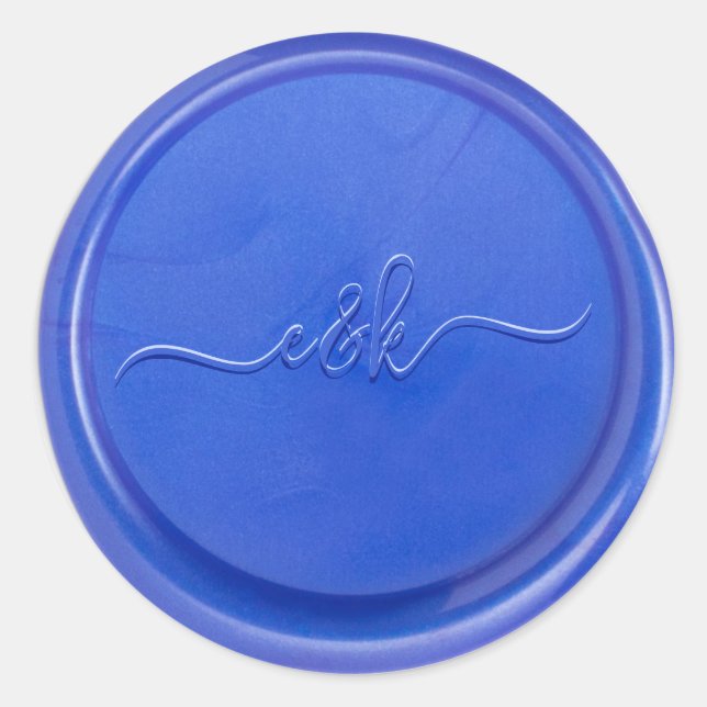 Script Initial Blue Quartz Wax Seal Sticker (Front)