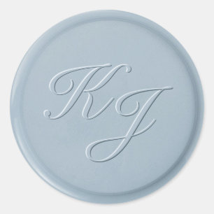 Script Initial Dusty Blue Wax Seal Sticker