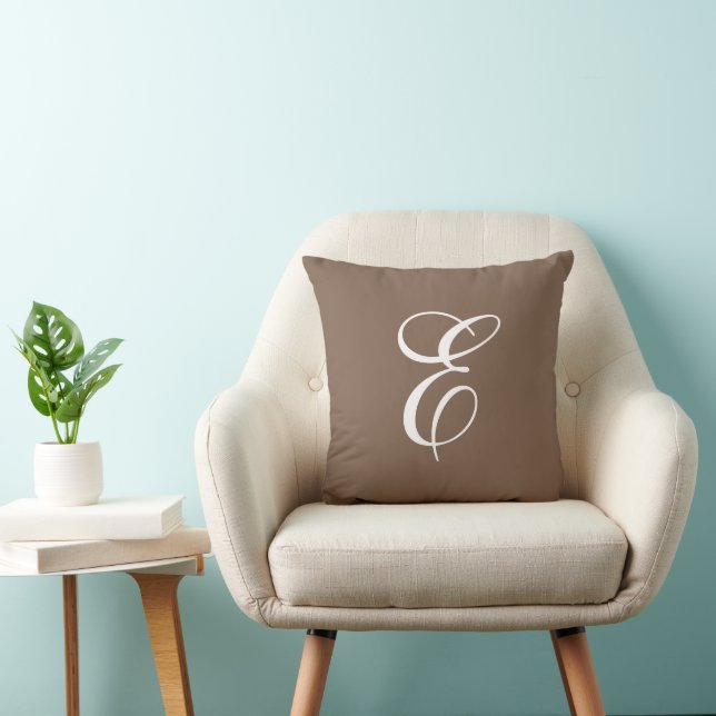 Script Initial Monogram Light Brown and White Cushion (Chair)